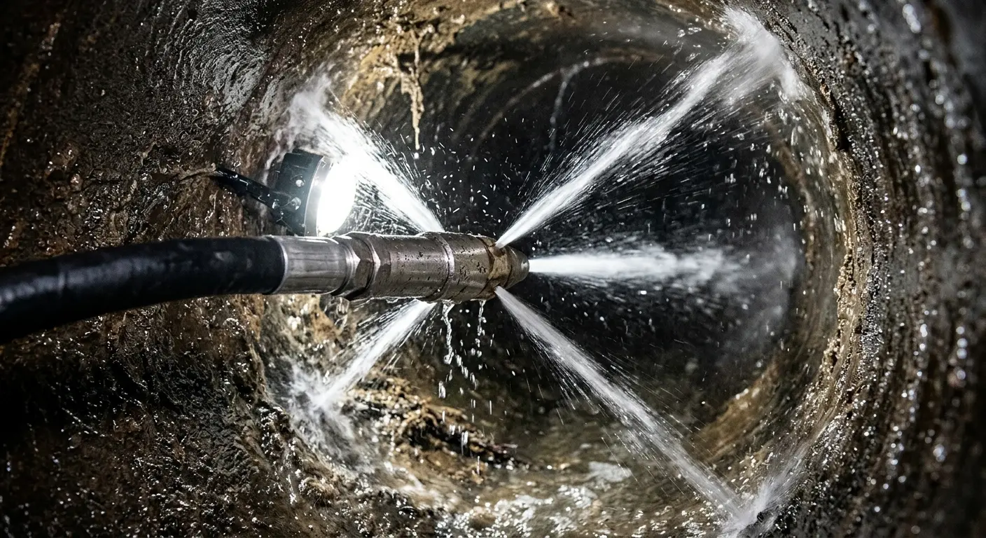 High-pressure hydro jetting nozzle cleaning sewer pipe for Emergency Drain Service in Spout Springs